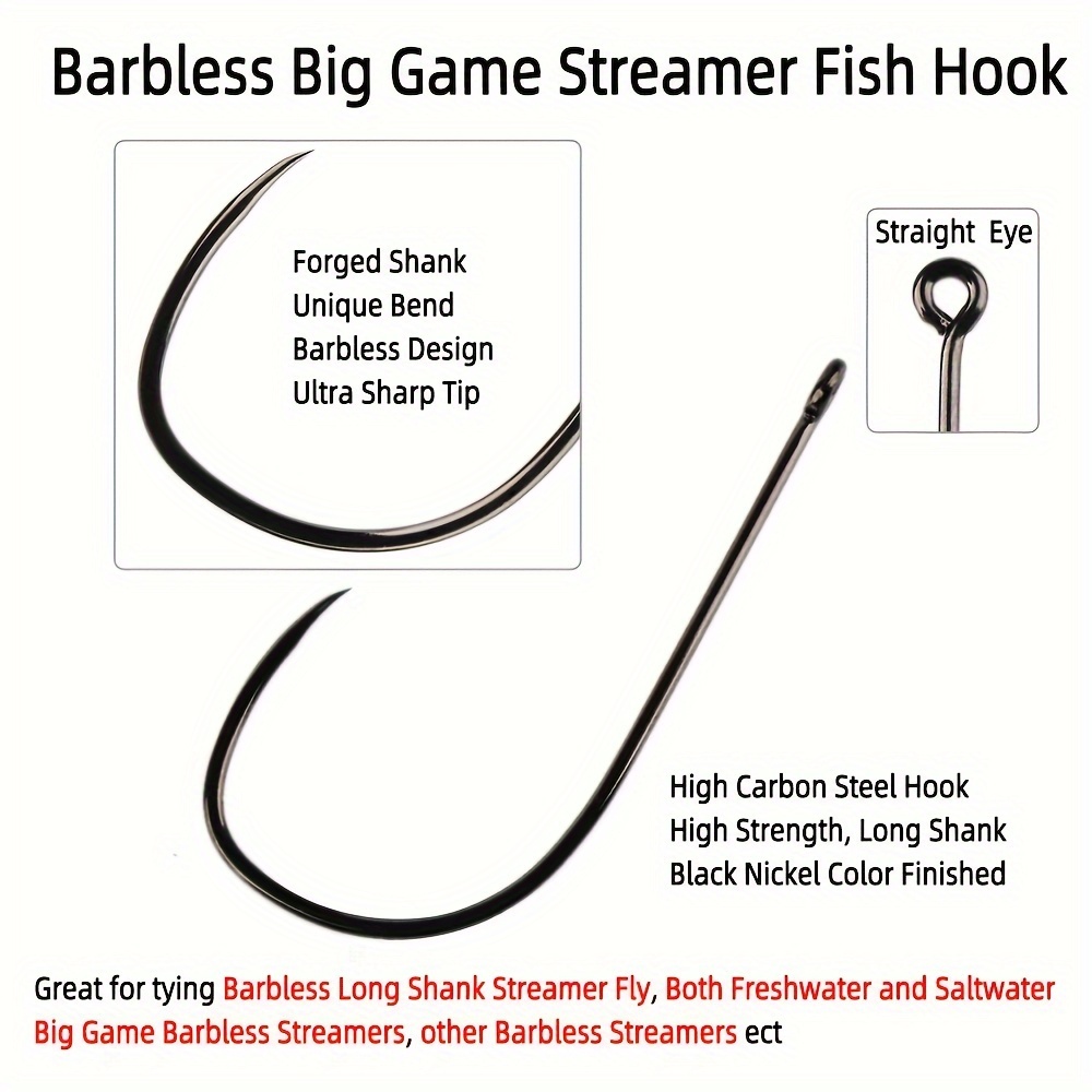High Carbon Steel Barbless Hooks Big Game Streamer Fly Hooks - Temu Canada
