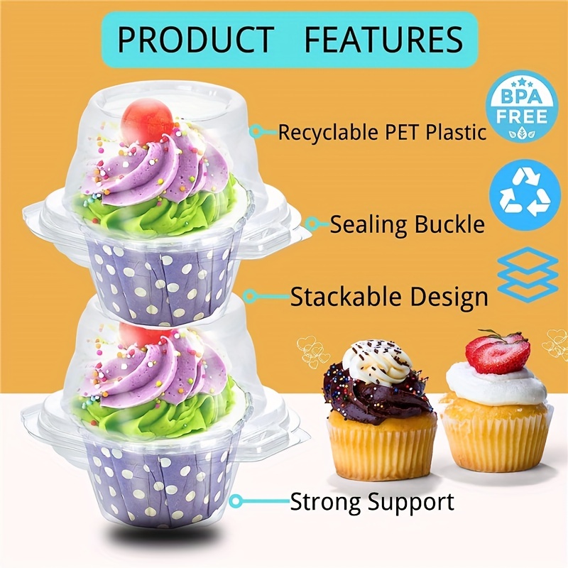 Individual Cupcake Containers (50 Pack) | Clear Plastic Disposable Cupcake  Boxes/Holders | Single Cupcake Holder with Dome Lid Bulk | BPA-Free Plastic