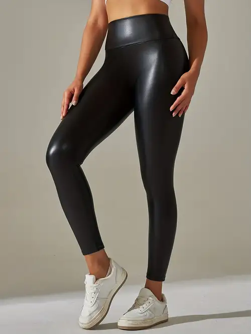 Plus Size Sexy Pants Women's Plus Solid Faux Leather Elastic - Temu