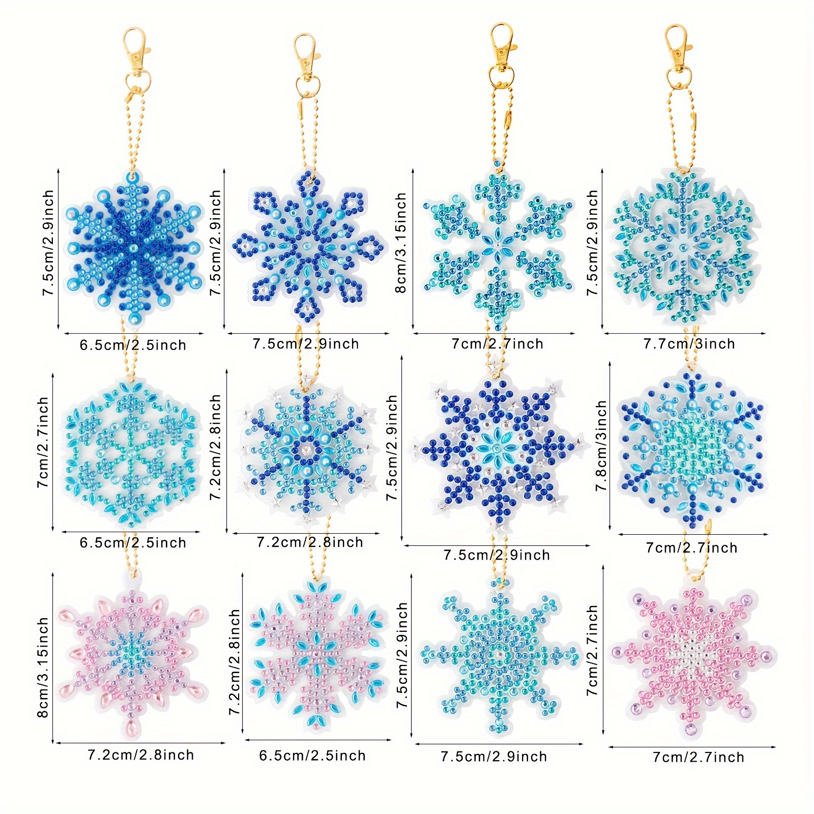 4pcs/set DIY Snowflake Diamond Painting Suncatchers With Crystals Acrylic  Material Pendant Size 8cm/3.15inch Double Sided Crystal Rhinestones Key Chai