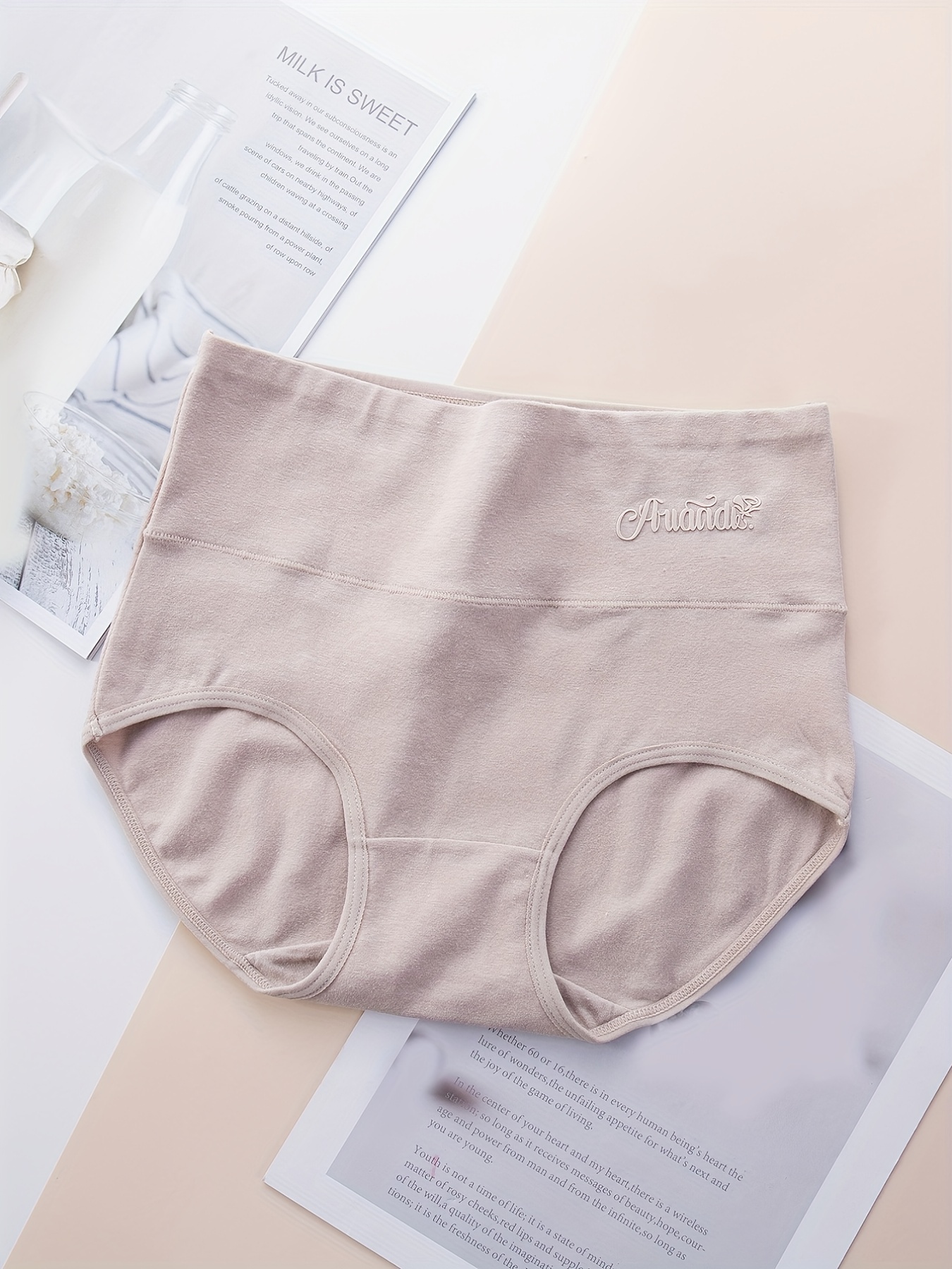 Simple Solid Briefs Breathable High Waist Stretchy Panties - Temu