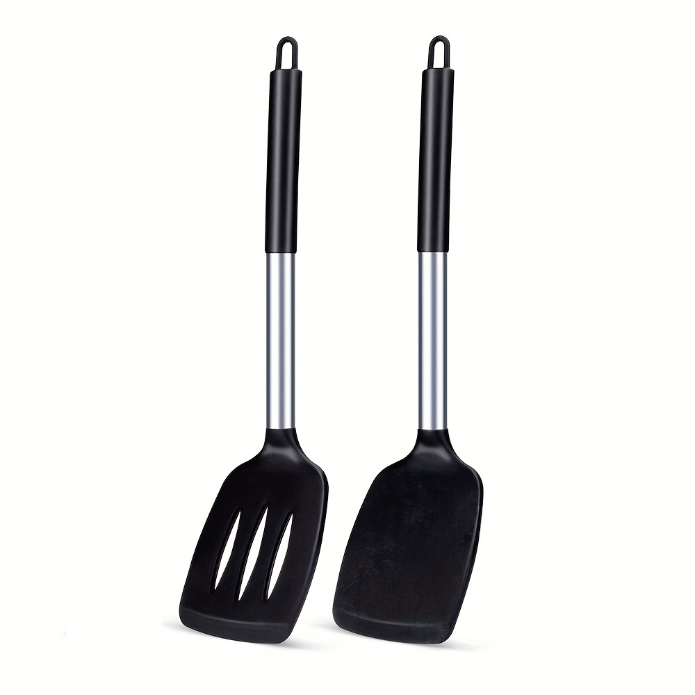 Pack of 2 Silicone Solid Turner,Non Stick Slotted Kitchen Spatulas,High Heat Resistant BPA Free Cooking Utensils,Ideal Cookware for Fish,Eggs