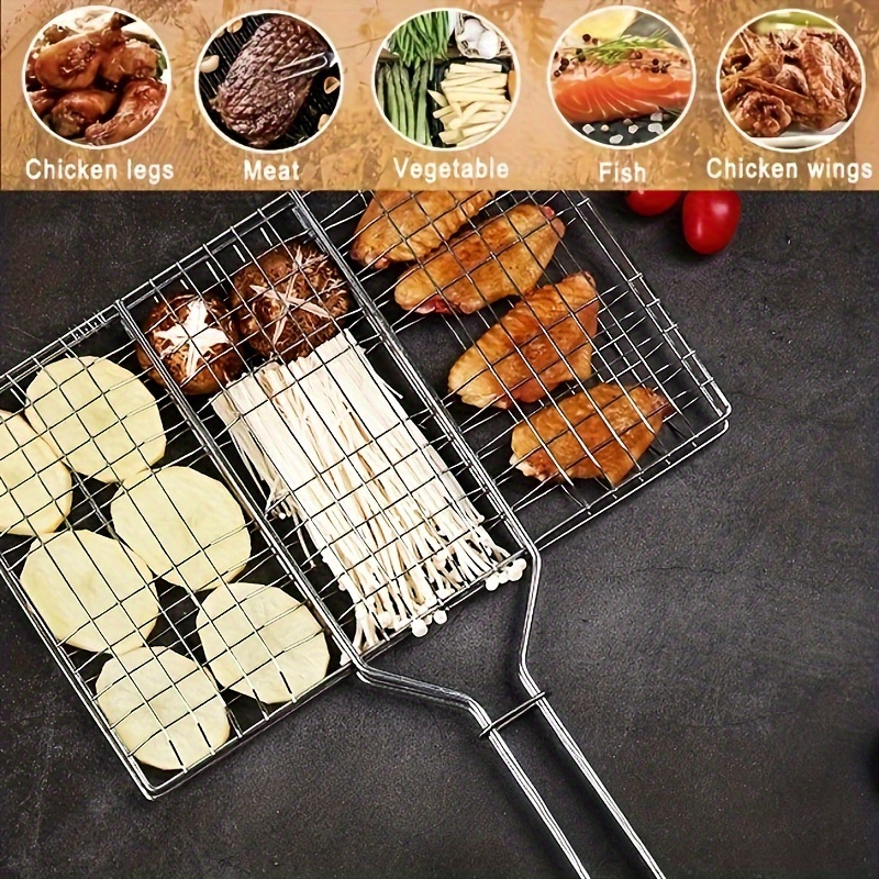 Grill Basket, Fish Grill Basket, Rustproof Stainless Steel BBQ Grilling Basket for Meat,Steak, Shrimp, Vegetables, Chops, Heavy Duty Grill Basket