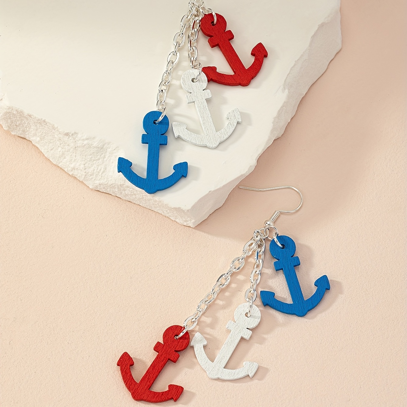 Blue Red White Color Boat Anchor Design Dangle Earrings - Temu Canada