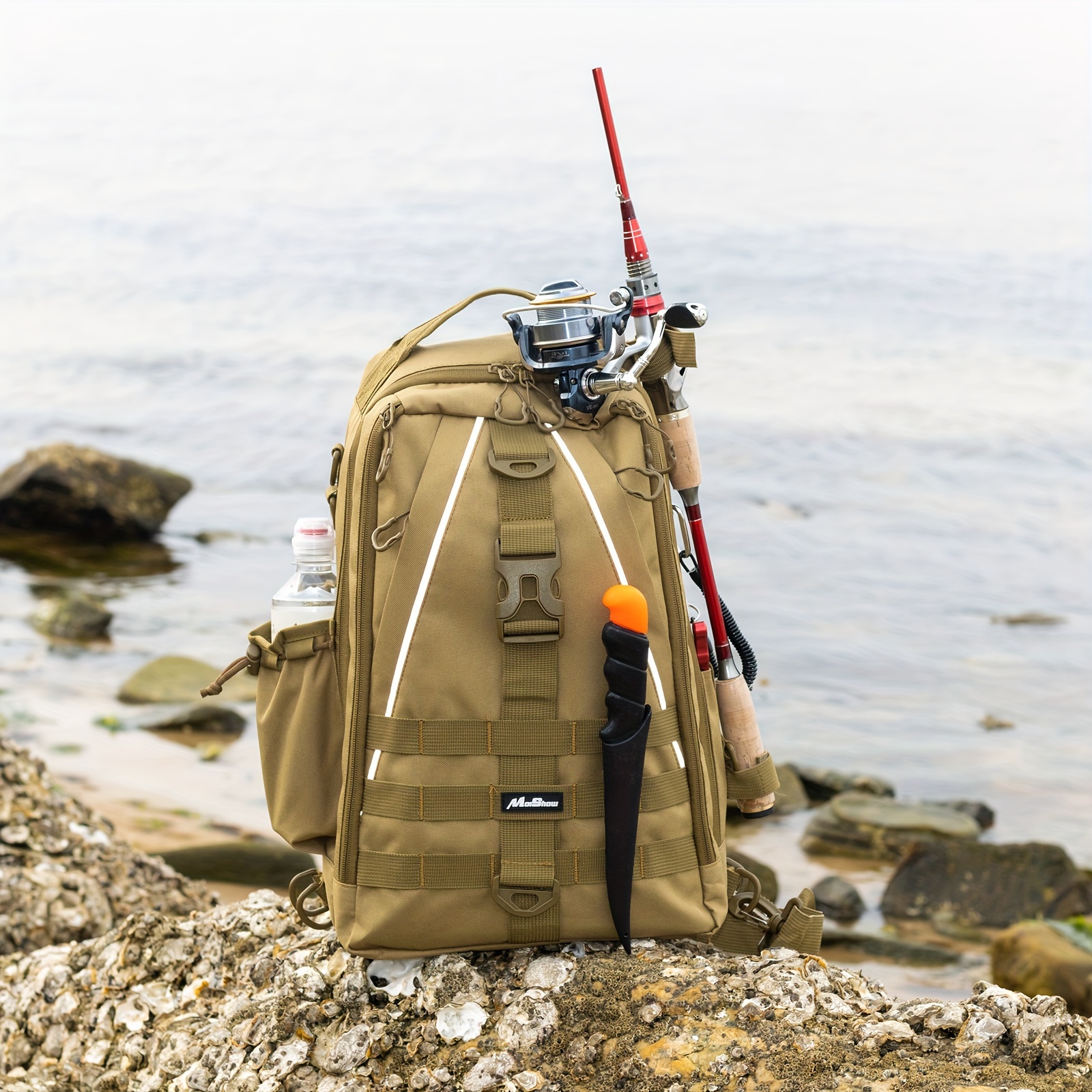 Fishing Tackle Bag with Rod Holders Water Resistant Fishing Backpack Daysack
