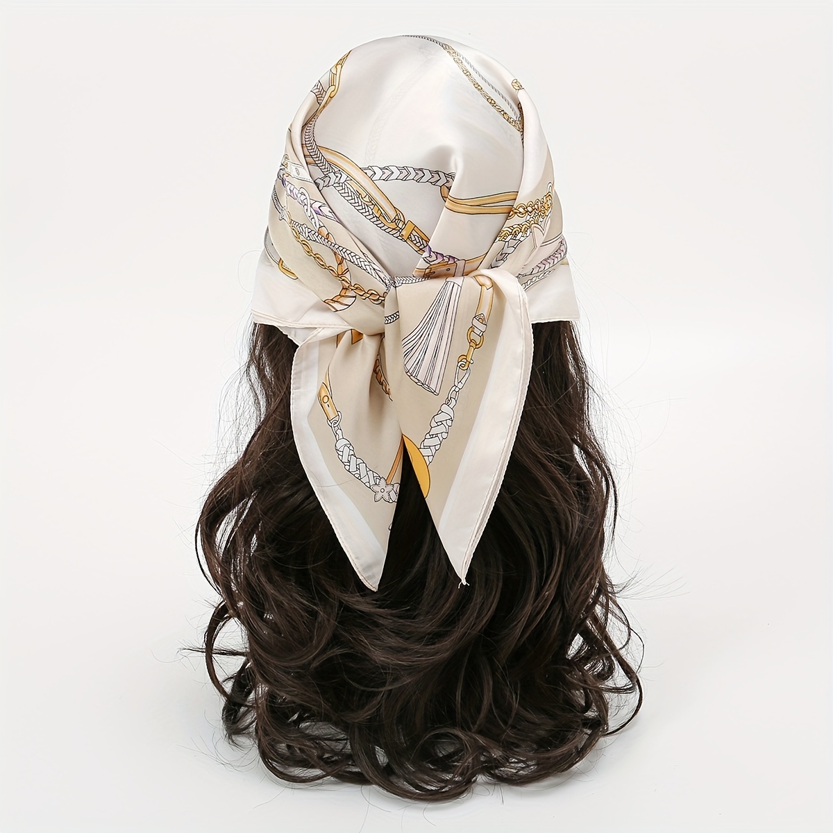 

Classic Chain Print Beige Bandana Color Block Boho Square Scarf Neckerchief Casual Hair Accessories Head Wrap