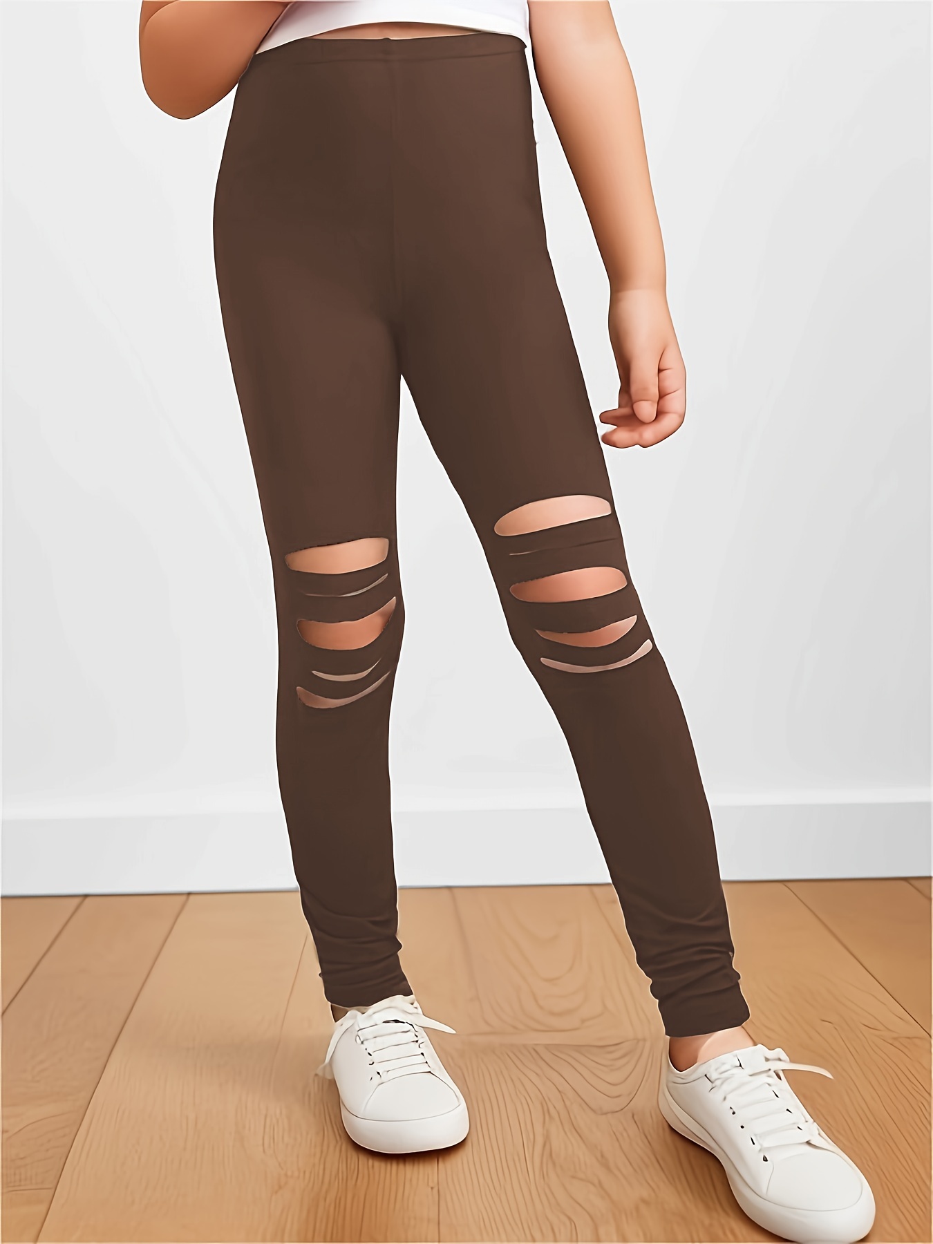 Girls Personality Leggings Ripped match Outer Wear Trousers - Temu