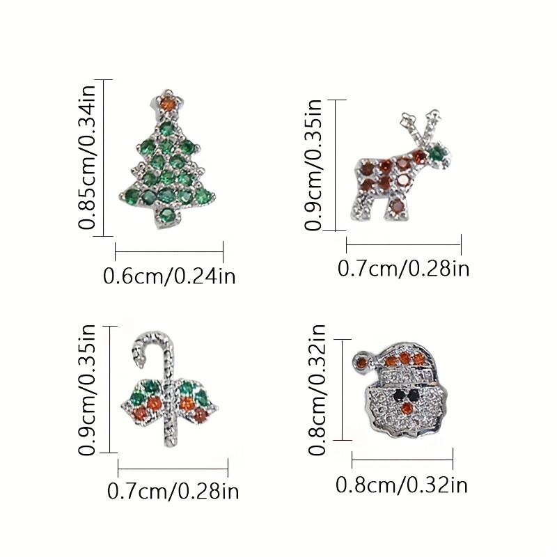 2 個クリスマスネイルチャームラインストーン付き グリッター 3D