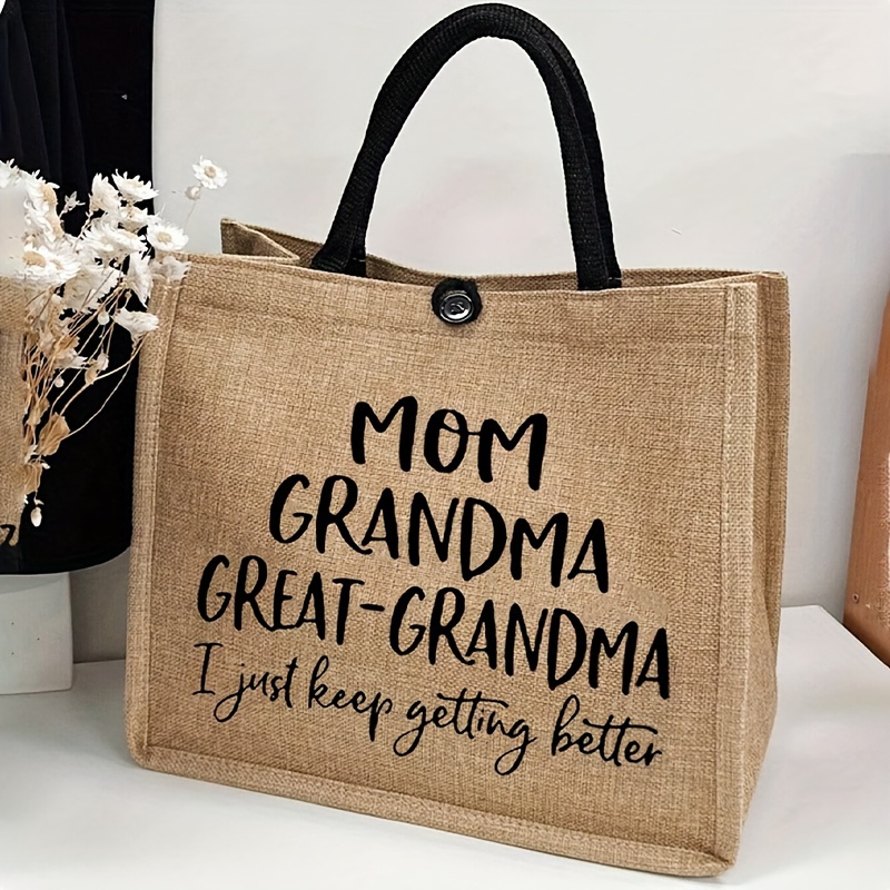 

Mom Grandma Letter Print Tote Bag, Large Capacity Gift Bag, Women's Casual Handbag For Commute Shopping