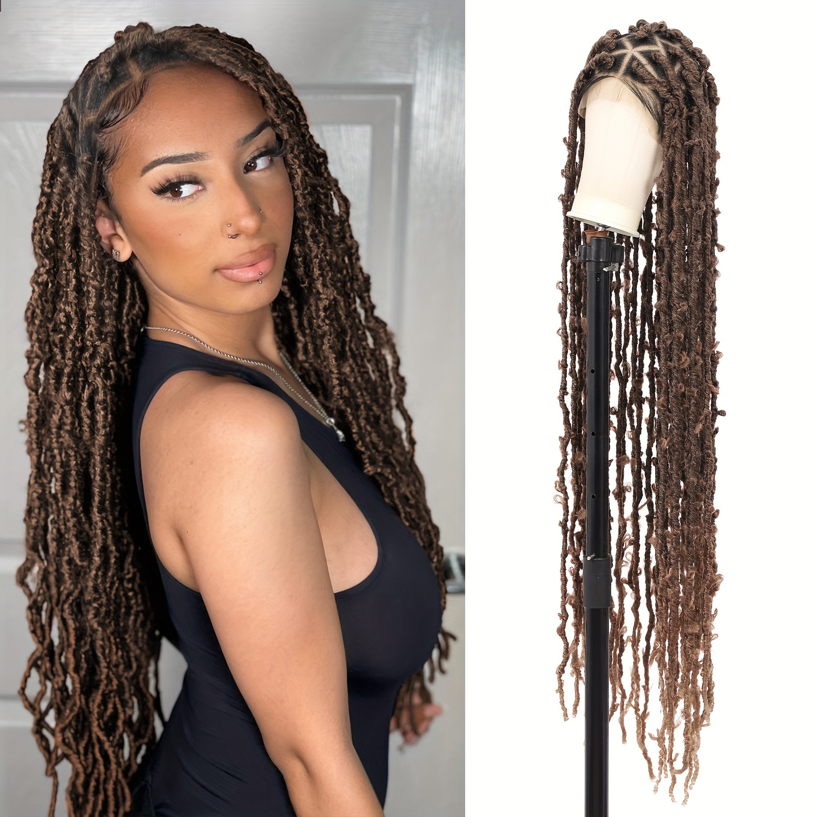 Olymei 40 Inches Full Double Lace Front Knotless Loc Braided Wigs for Women  Locs Braid Wig With Baby Hair Synthetic Lace Frontal Braid Wigs (Burgundy) 