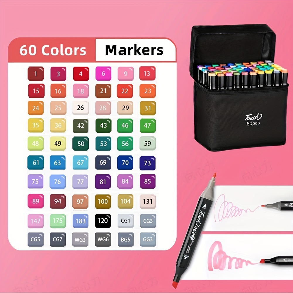 60 Colors Alcohol Markers Set Dual Tip Permanent Art Markers for  Coloring,Illustrations,and Sketching,Manga Sketch Markers Kids adult Art  Supplies