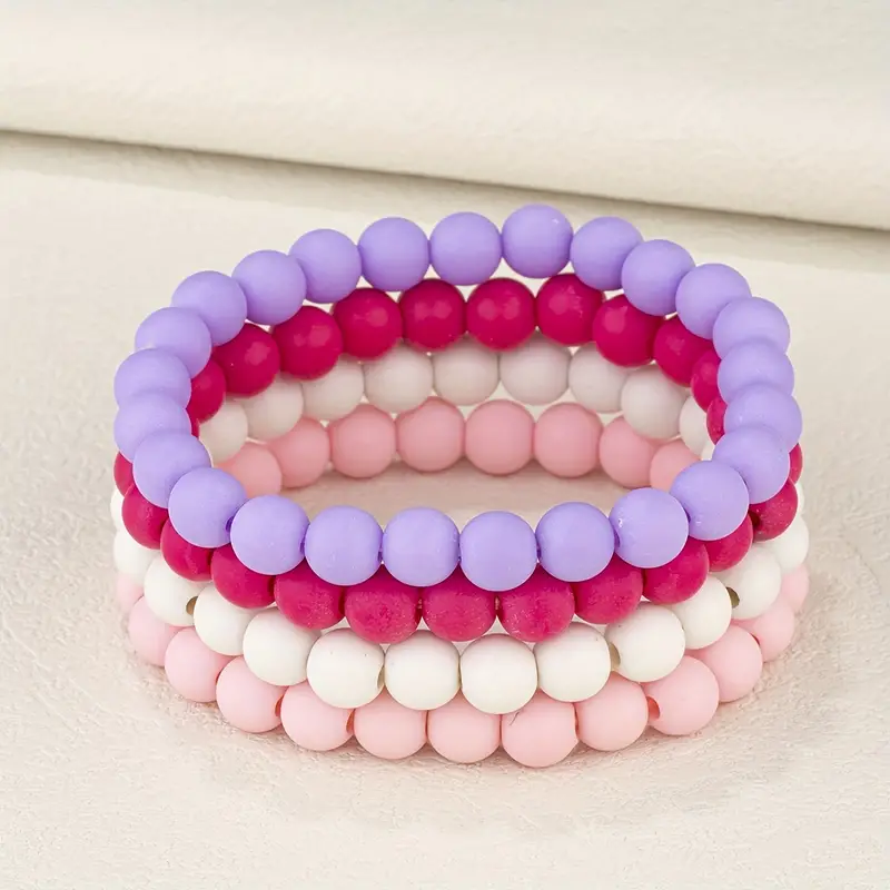 Candy Color Beaded Bracelet Kit Smooth Round Beads - Temu