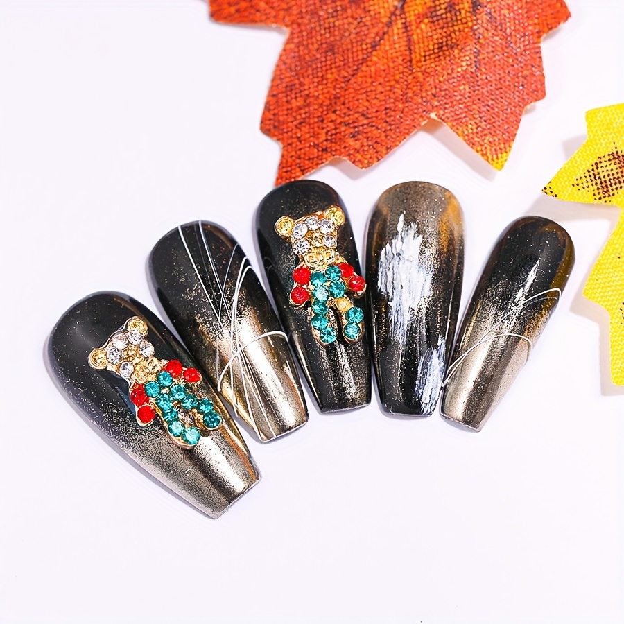 Metal Bear Nail Art Jewelry 3d Charms Shiny Rhinestone - Temu