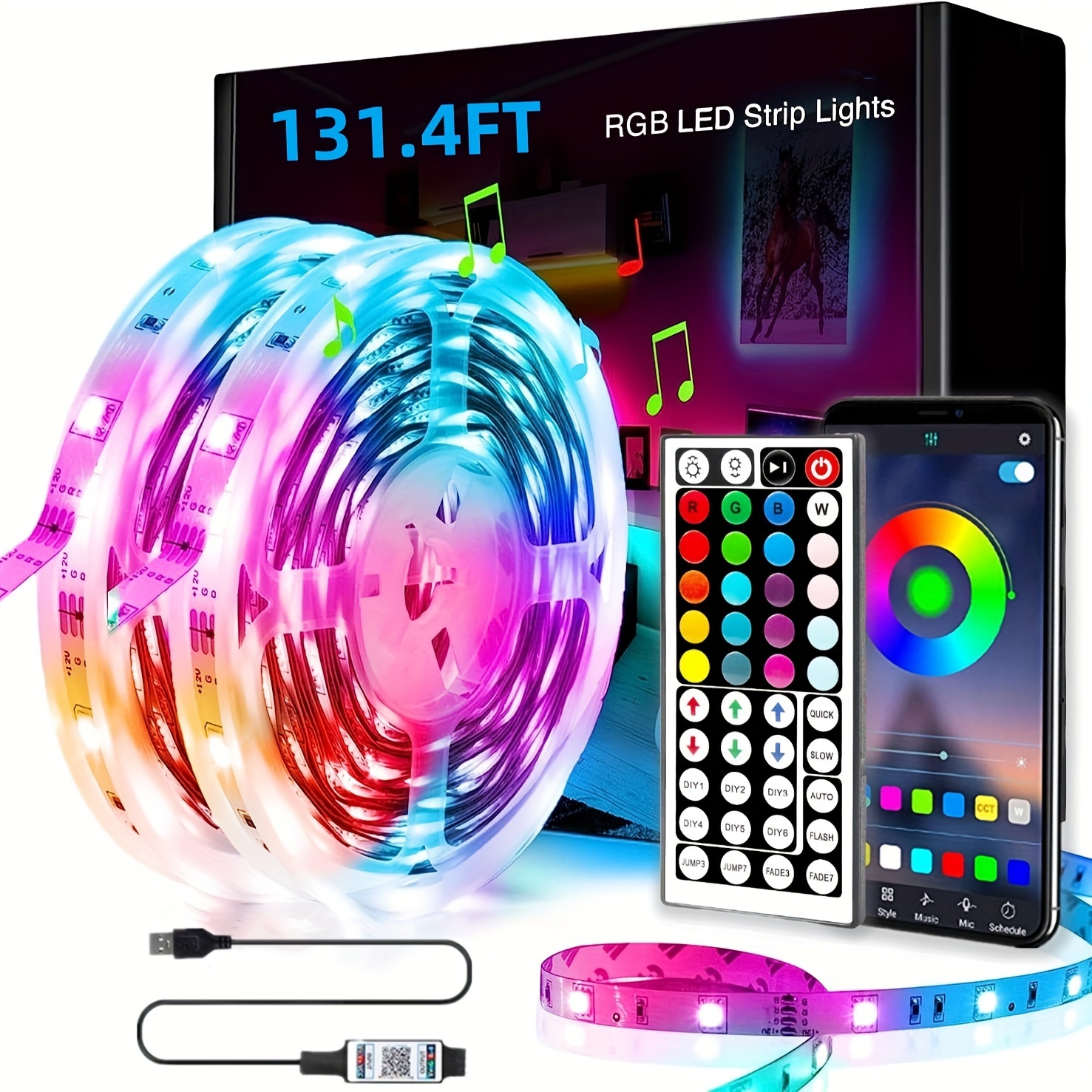 Acheter Bande lumineuse Led USB 1M-30M, RGB 5050, Bluetooth, pour chambre,  ruban Flexible, lampe, écran de bureau, éclairage de fond de télévision