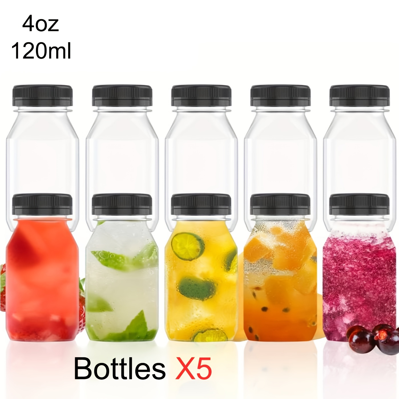20 pièces petite bouteille de boisson en plastique 2 onces, bouteille de  jus transparent avec couvercle, L réutilisable 744110630985