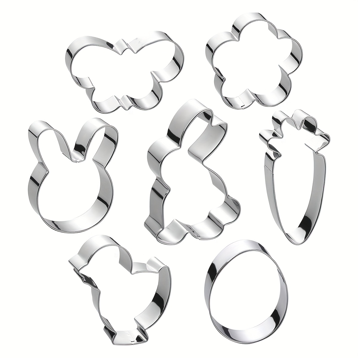 

7pcs, Easter Cookie Cutter Set, Egg, Carrot, Bunny, Flower, Chick, Bunny Face And Butterfly Pastry Cutters Shapes For Baking Holiday Themed Party