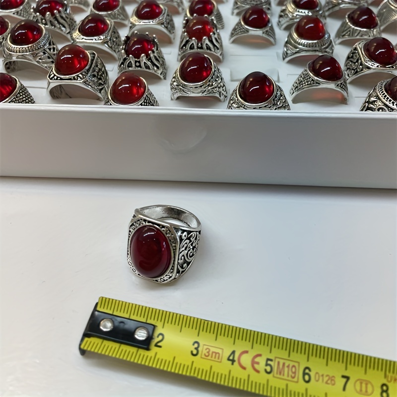 5pcs Set Men's Silvery Oval Red Stone Rings