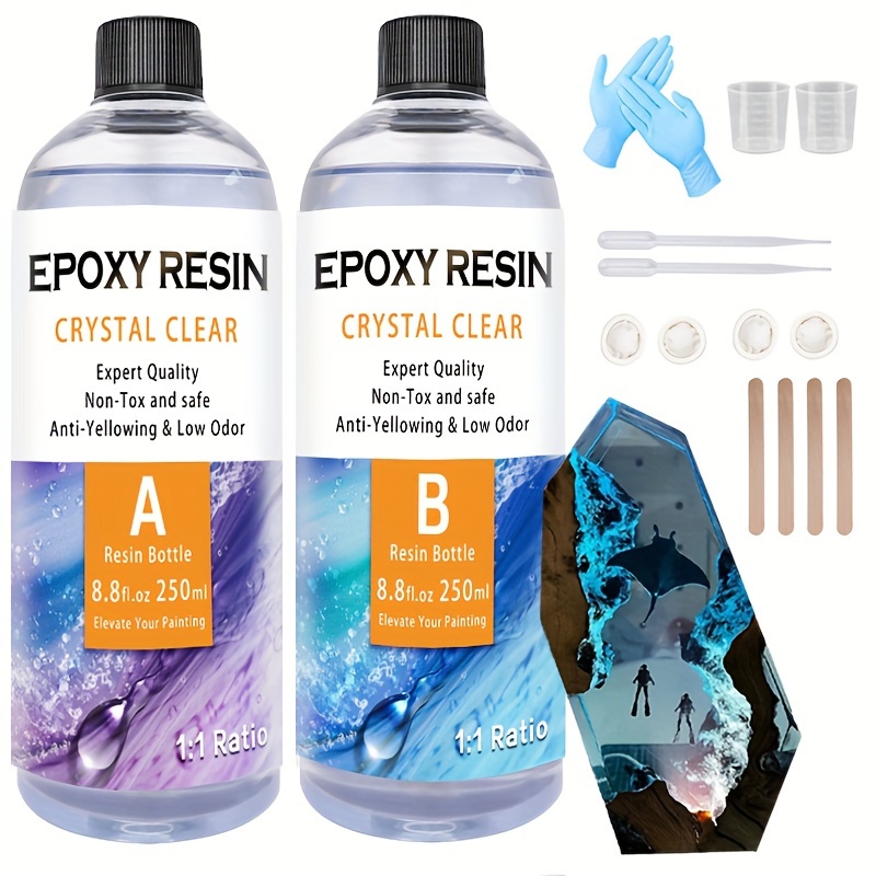Teexpert 16OZ Epoxy Resin - Crystal Clear Resin Kit for Jewelry DIY Art  Crafts Cast Coating Wood,Easy Cast Resin Bonus with 4 Sticks,2 Graduated  Cups