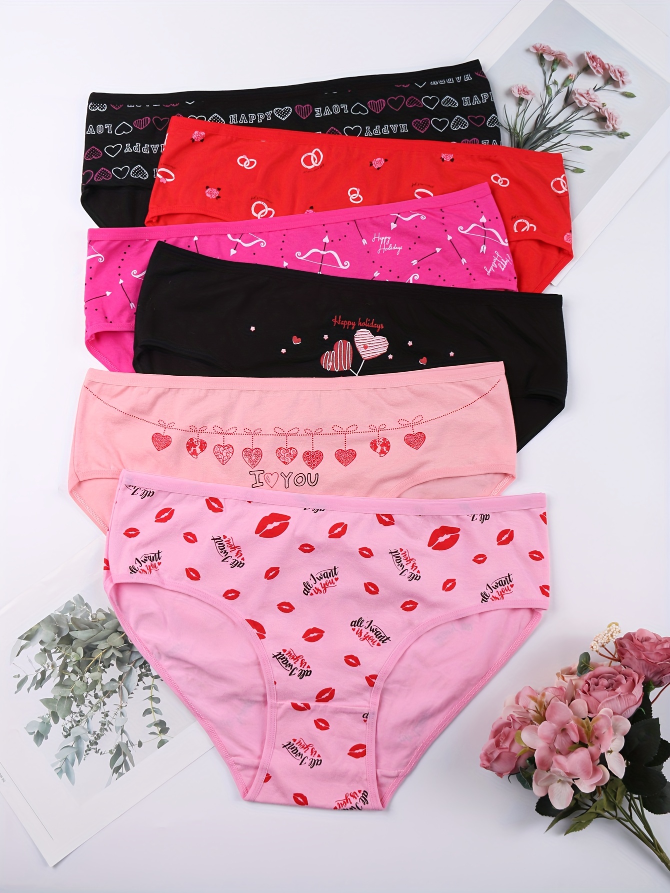 Plus Size Rose Print Romantic Bra Panties Set Women's Plus - Temu