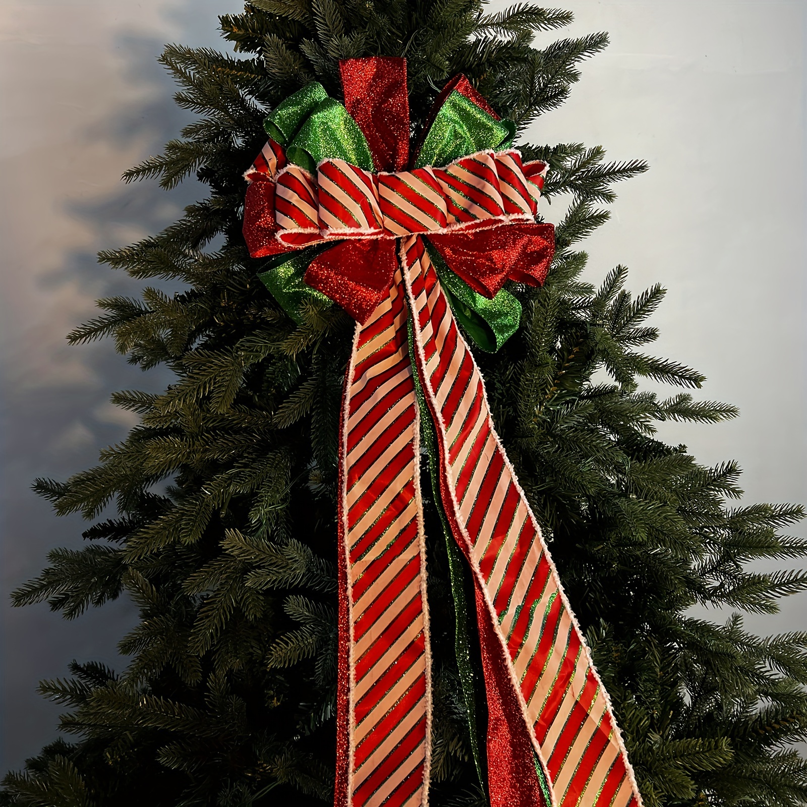 Holiday Wired Christmas Tree Ribbon - 2 1/2 x 10 Yards, Red Green Gold  Striped, Wreath