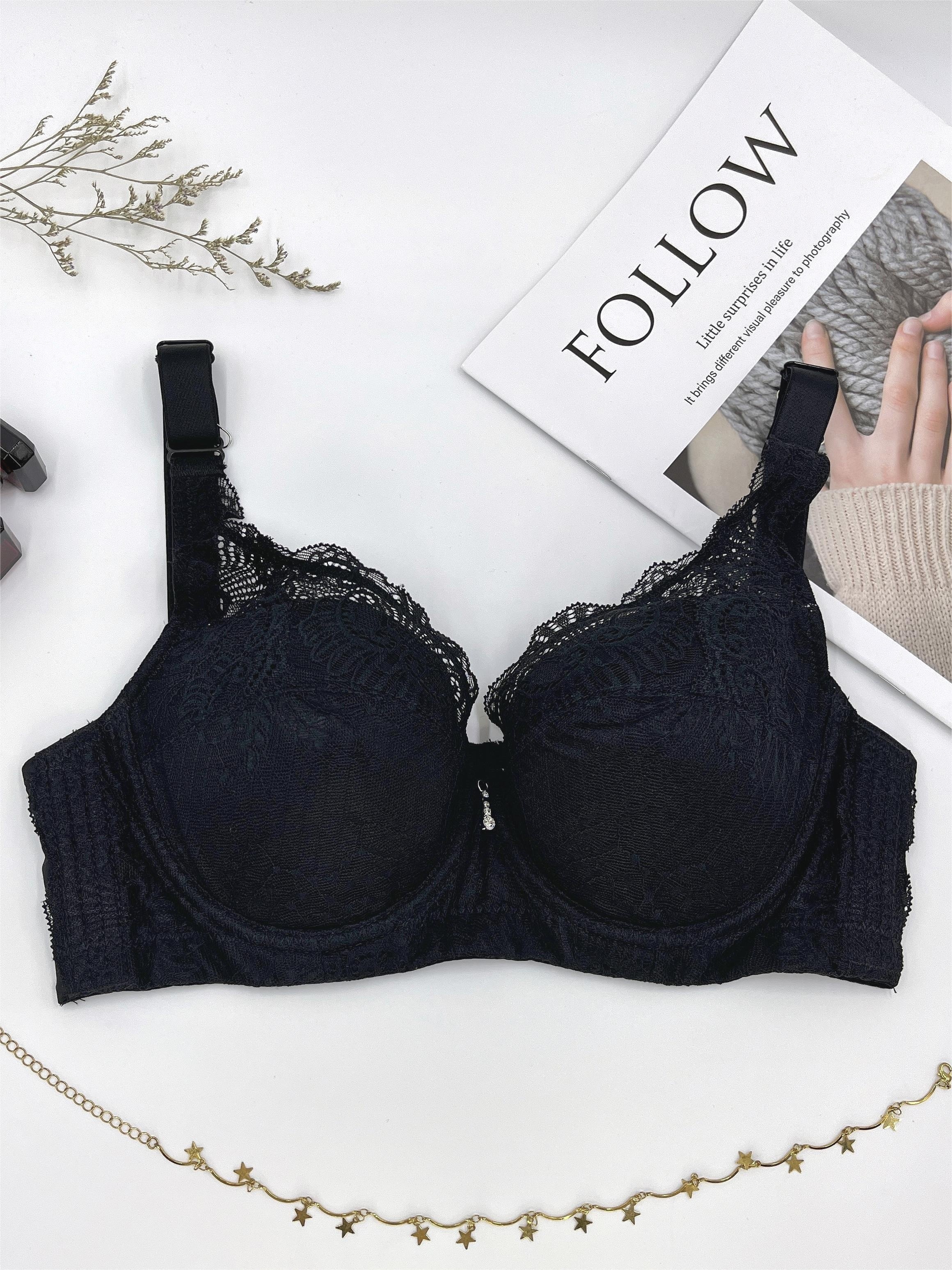 Contrast Lace Push Up Bra Comfy Breathable Full Coverage Bra - Temu Italy