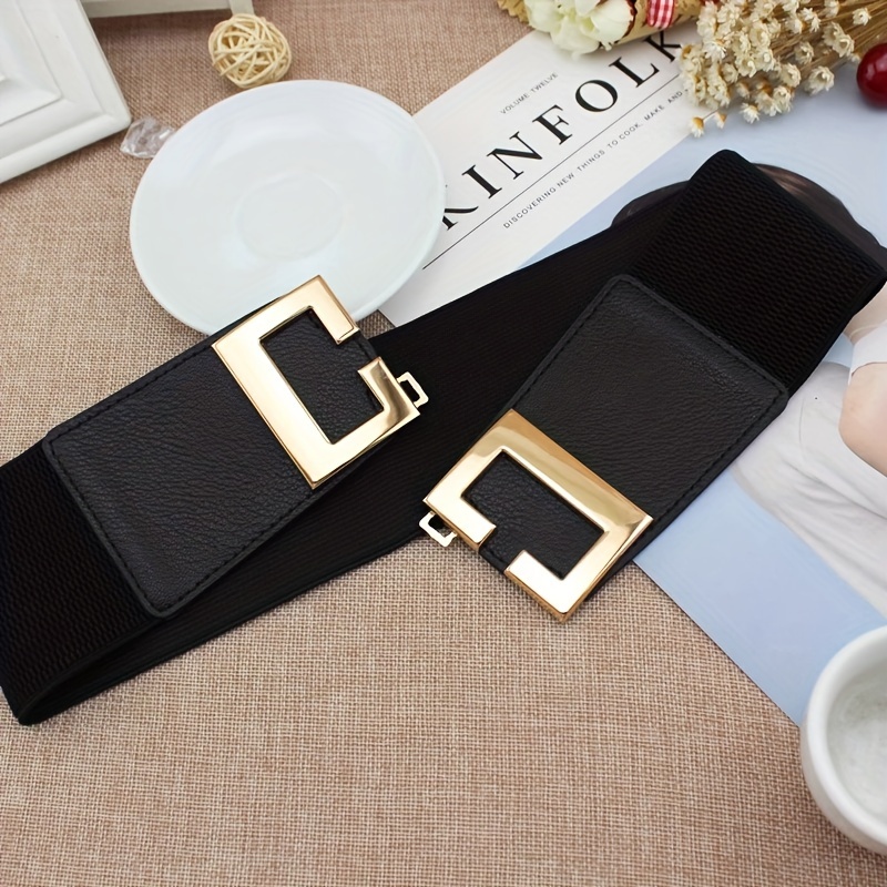 trendy geometric   wide belt black casual   waistband elegant   girdle for women details 1