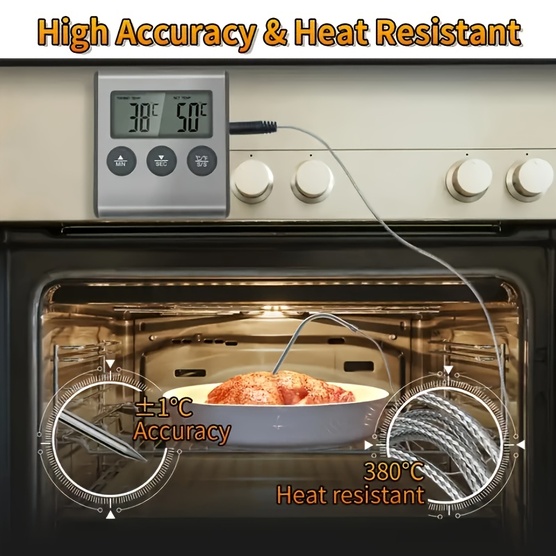 Digital Meat Thermometer With Stainless Steel Probe And Alarm Timer -  Accurately Monitor Cooking Temperatures For Perfectly Cooked Meat And  Poultry - Temu