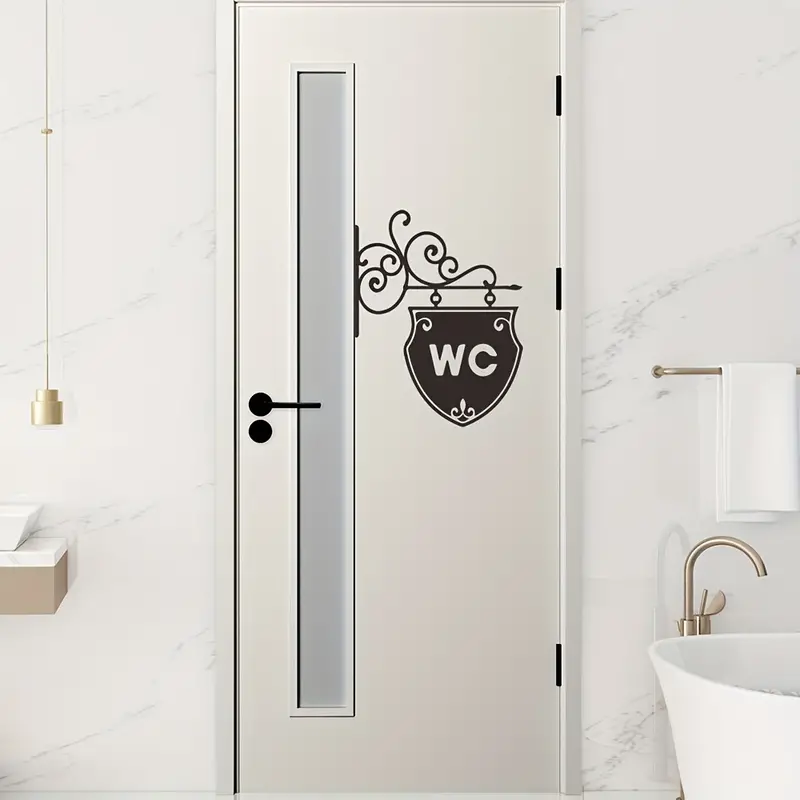 Wall Sticker Wc Toilet Black Wc Bathroom Home Decoration Pvc - Temu