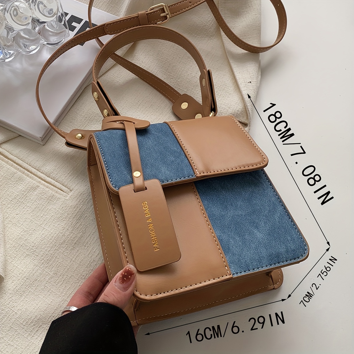 Simple Trendy Rhombus Pattern Pattern Bag, Colorblokc Flap Square Bag,  All-match Crossbody Bag - Temu