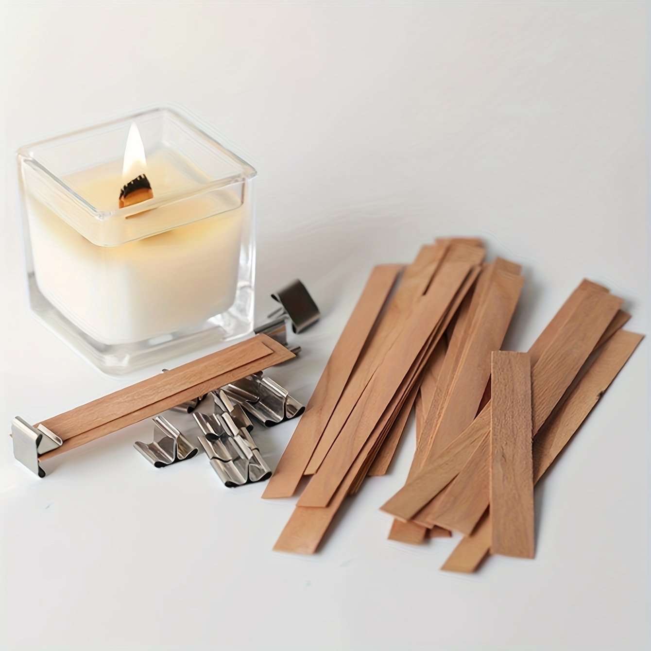 Wood Candle Wicks 30Pcs with Iron Stand Soy Parffin Beewax Wick
