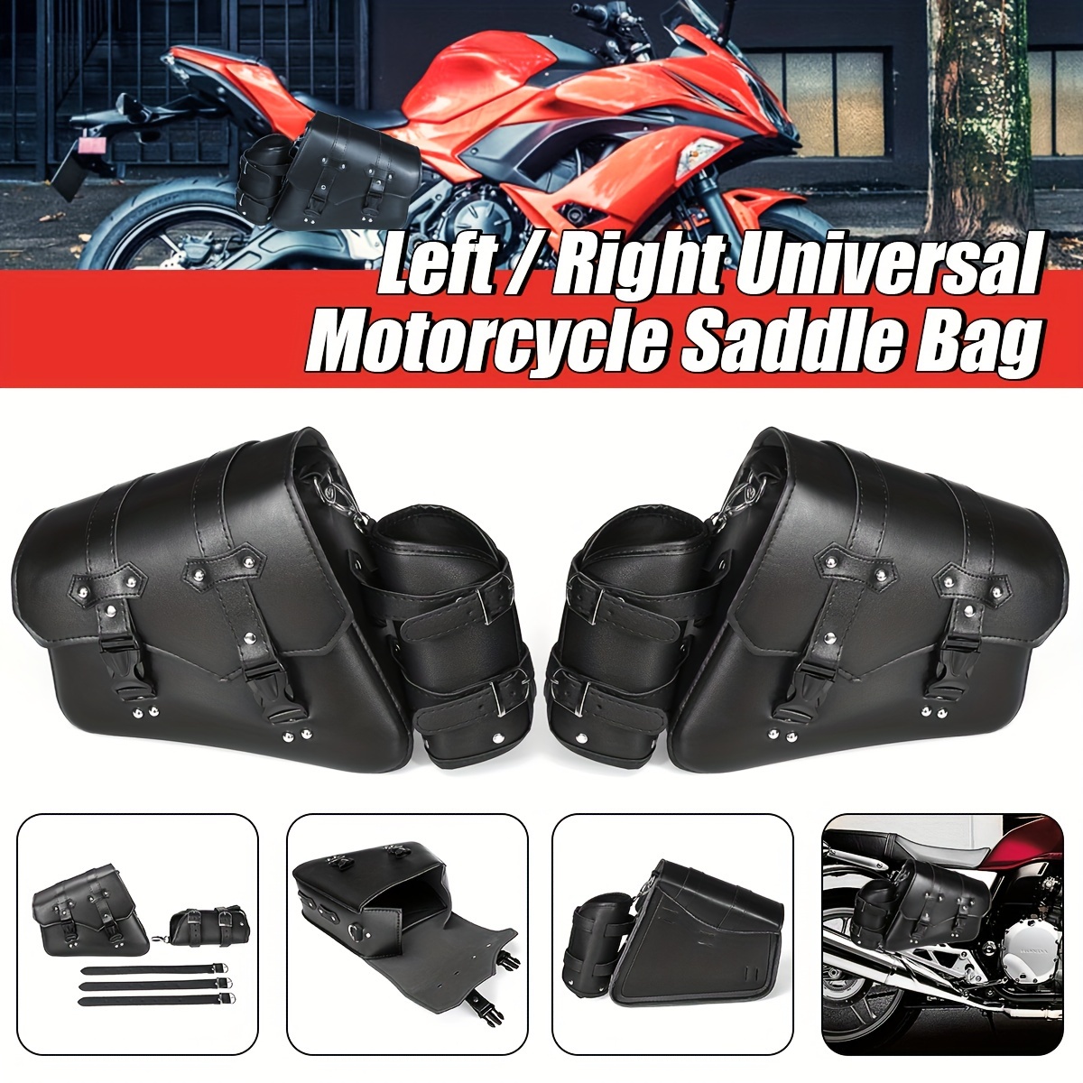 

Universal Motorcycle Saddlebag Tool Bag Pu Leather Waterproof Black Motorcycle Bag