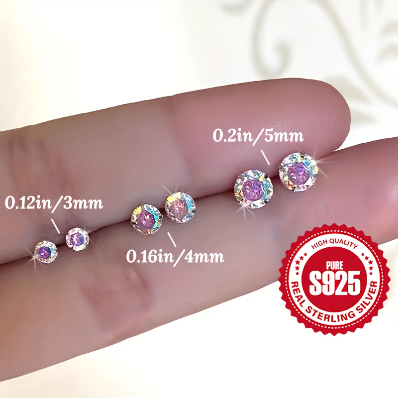 

Mini Colorful Round Design Stud Earrings 925 Sterling Silver Hypoallergenic Jewelry Simple Leisure Style Female Gift