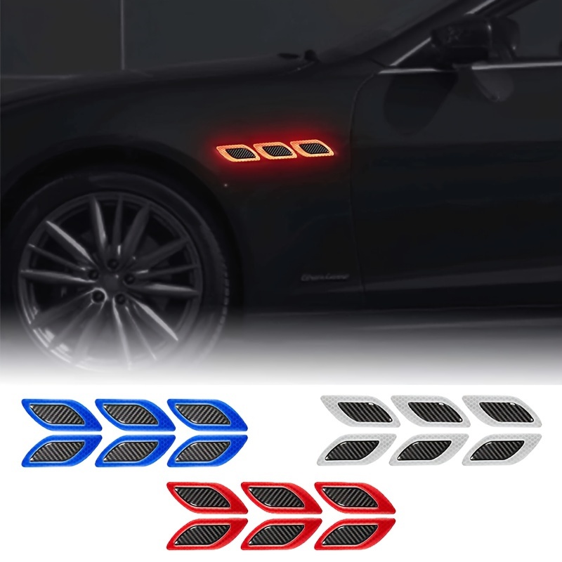 

6pcs Car Reflective Decorative Stickers, Bumper Safety Device Reflective Anti-collision Strips, Car Body Scratch Blocking Carbon Fiber Stickers