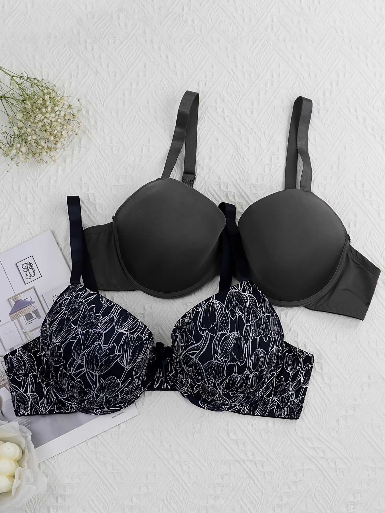 Push Up Bras for Women,Plus Size Floral Lace Underwire Soft Cup Everyday Bra  (Color : Black, Size : 40D) : : Clothing, Shoes & Accessories