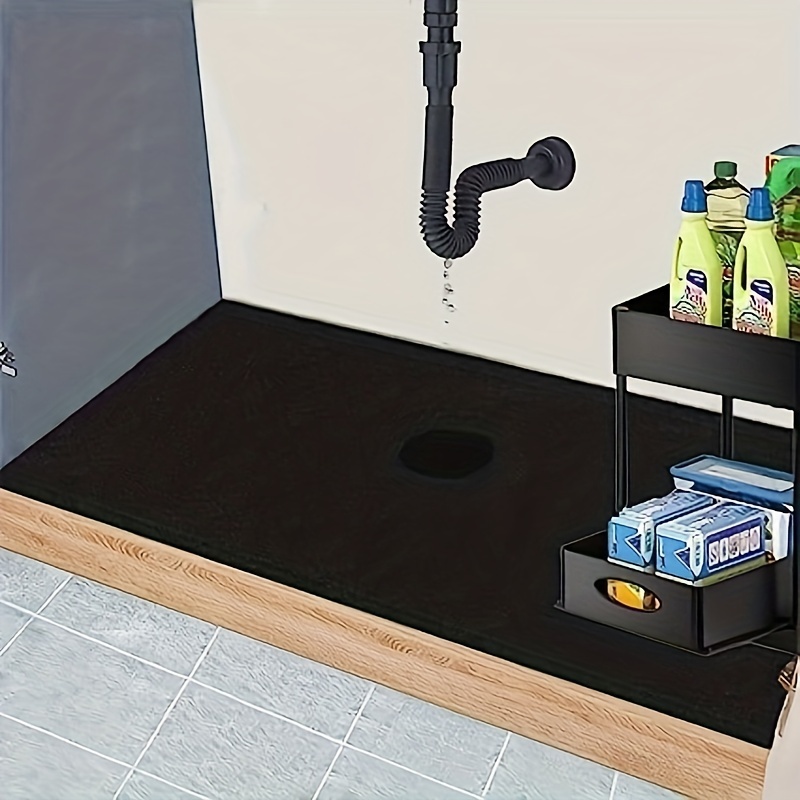 Under Sink Organizers Undersink Mat for Bathroom Waterproof Shelf Liner 24  x 20 in Cabinet Liner for Kitchen Protects Cabinet from Leaks Flexible Drip  Tray with Drain Hole (Black)