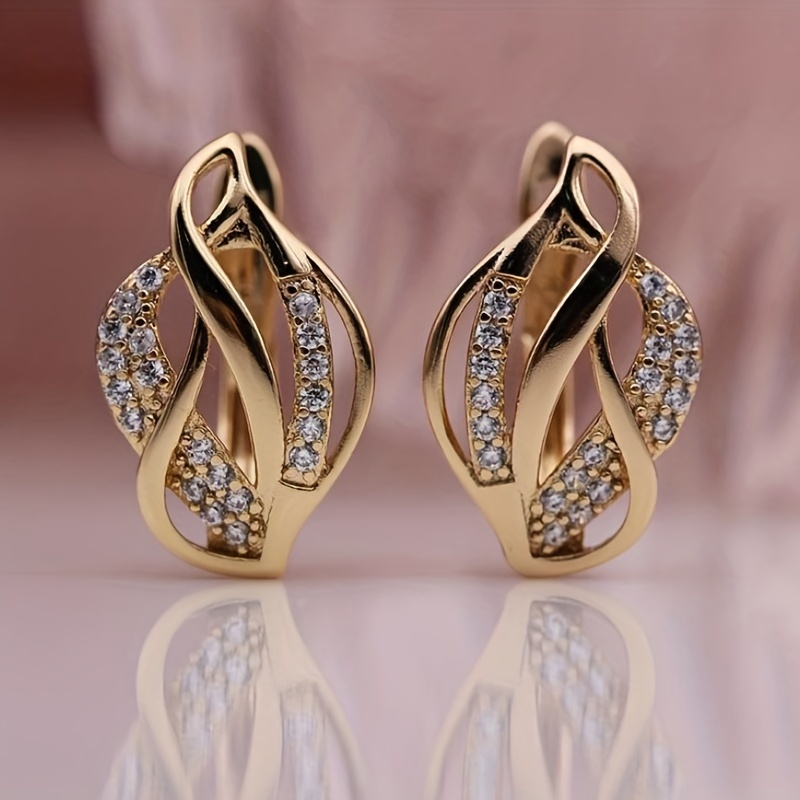 

Exquisite Sparkling Zircon Decor Hoop Earrings Elegant Minimalist Style 18k Plated Jewelry Daily Casual