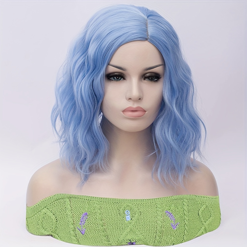 Synthetic Sky Blue Wig Short Wave Hair Shoulder length Wave Temu