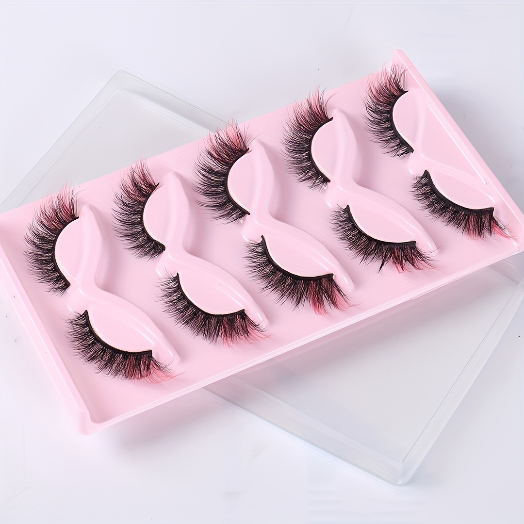 5 Pairs Red Purple Fluffy Wispy Colored Lashes 18MM 8D Faux Mink Eyelashes