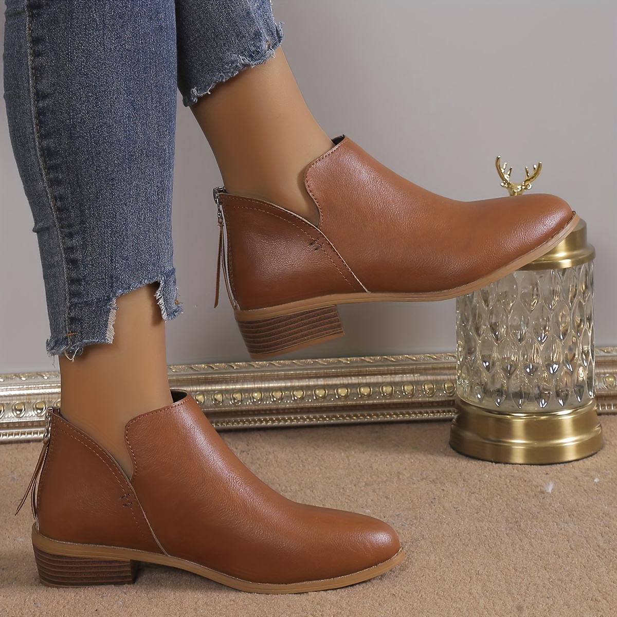 Brown Dressy Booties Low Heel Chic Women's Brown Ankle Boots