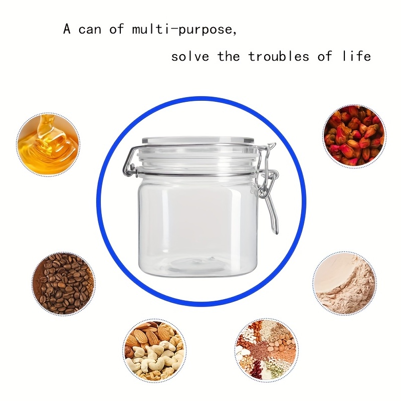 1pc 500ML Square Transparent Snap-Lock Food Storage Canister, Candy Jars  With Lids,Sealed Container, PET Material, 93 Teeth,Moisture-proof  Transparent