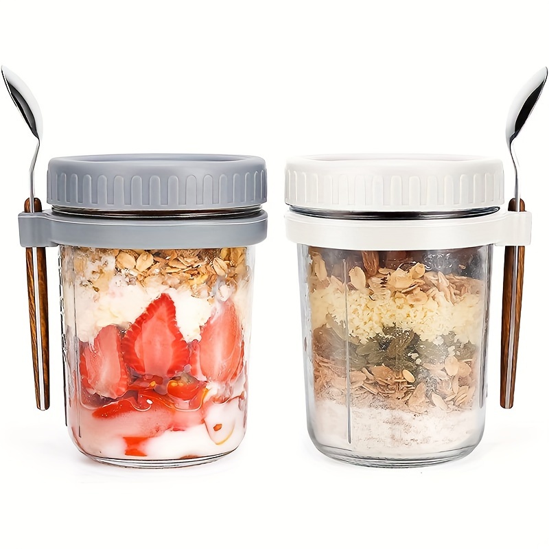 Overnight Oat Cup Glass With Lid And Spoon Seal Light Food Breakfast Cup  NEW