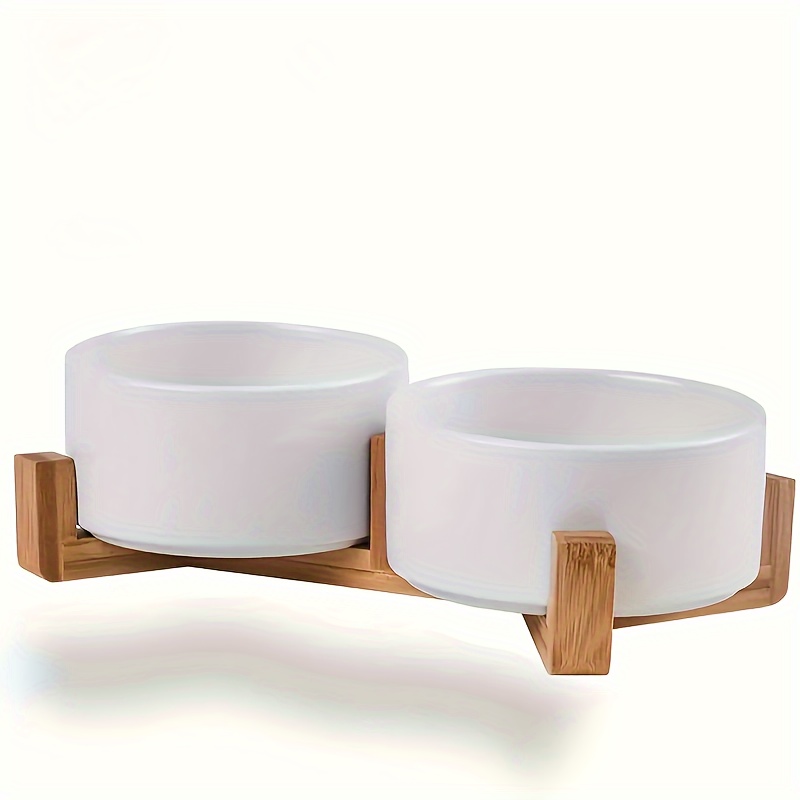 Elevated Cat Double Bowls, Ceramic Cat Food & Water Bowl With Wooden Stand,  Non-slip Wear-resistant Pet Feeder Bowls For Indoor Cats And Small Dogs -  Temu