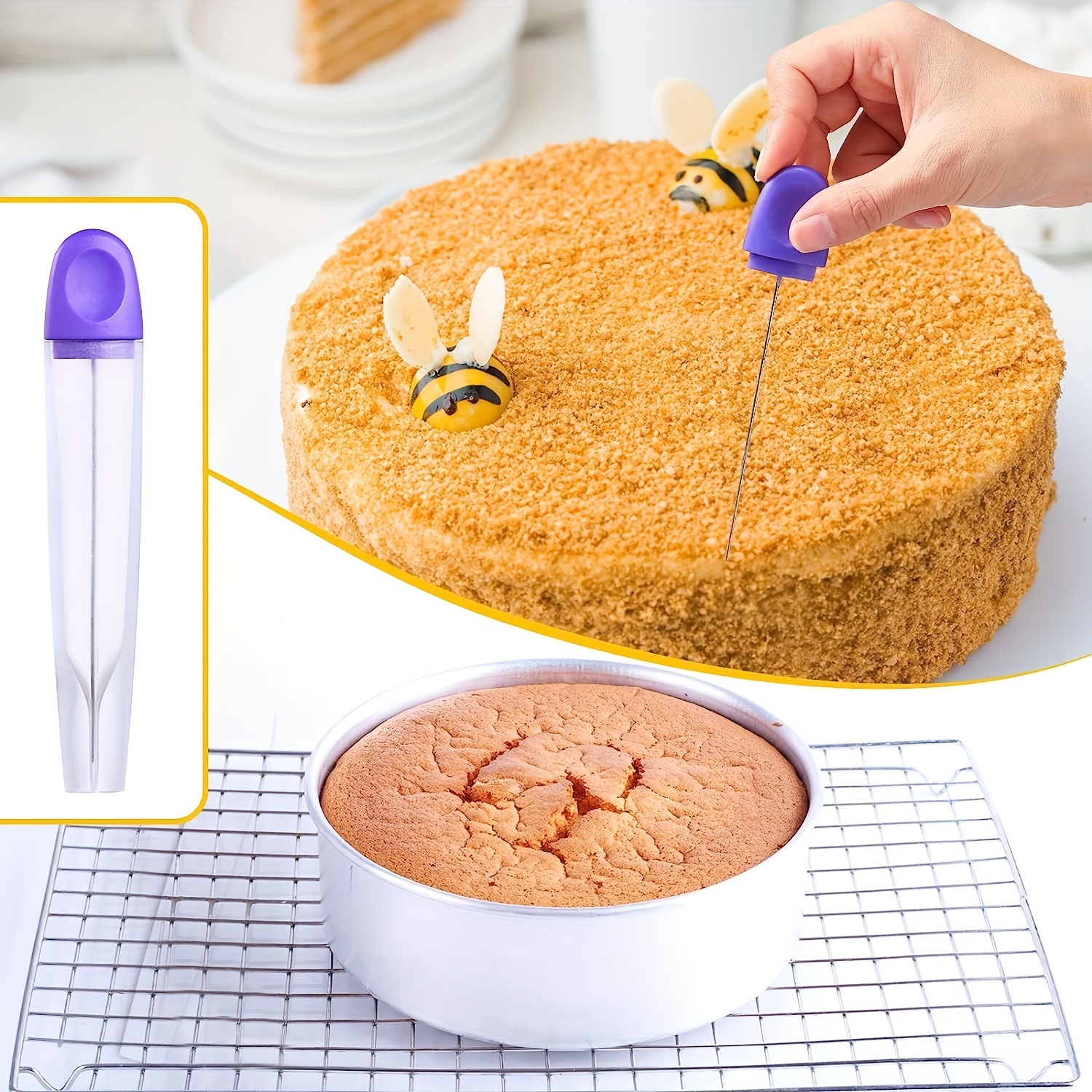 1pc Cake Tester Needle Stainless Steel Cake Testing Probe Stick Cake Skewer Baking Tools For Cake Cupcake Bread Biscuit Muffin Pancake - Home and Kitchen 