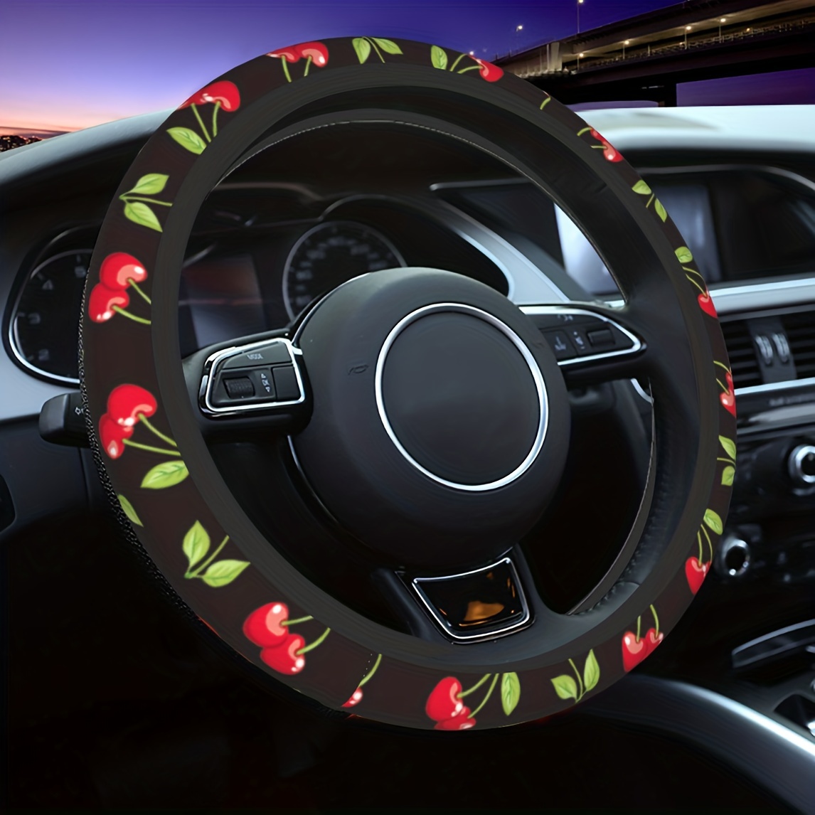 Cherry Pattern Car Steering Wheel Cover - Universal 15 Inch Anti-slip Car Steering Wheel Protector Cover, Car Interior Accessories