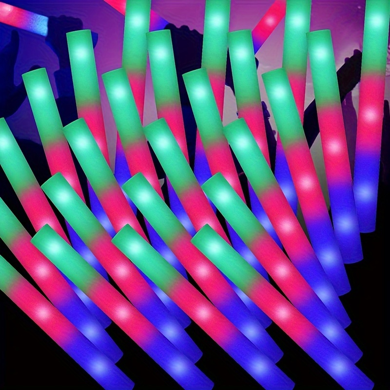 Foam Glow Sticks, 30Pcs LED Foam Sticks Bulk Glow Sticks with 3 Modes  Colorful Flashing Glow in the Dark Party Supplies for Wedding Raves Concert  Party Camping Carnival