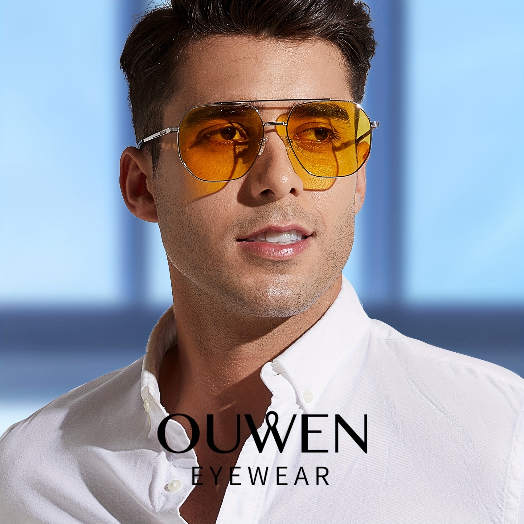 OUWEN Gafas De Sol Polarizadas Cuadradas Retro Flexibles Para Hombres,  Gafas Amarillas Para Conducir De Noche Para Hombres VF2207B