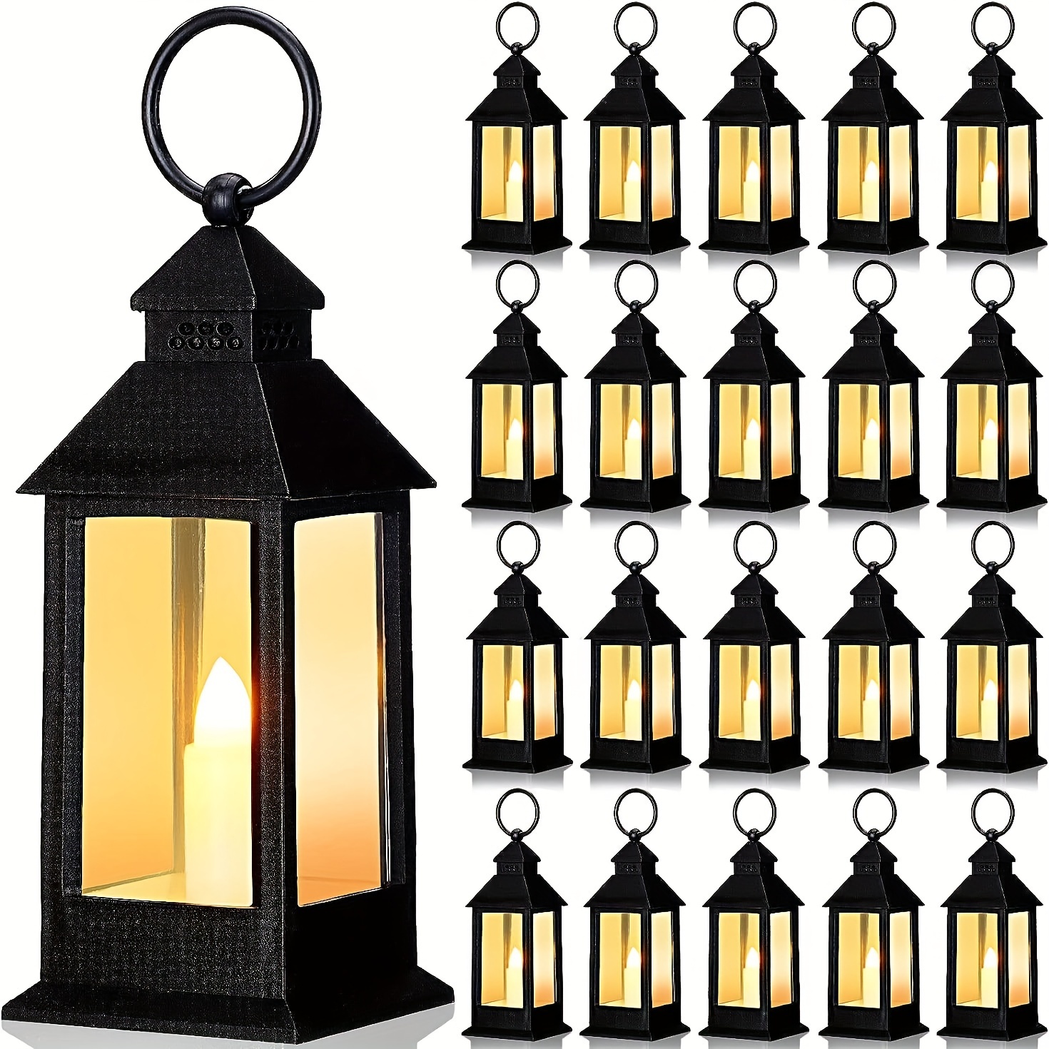 24 Pack Mini Lanterns Bulk, Small Lanterns Decorative with LED Flameless  Candle, Vintage Style Indoor Outdoor Lantern Hanging Battery Operated LED