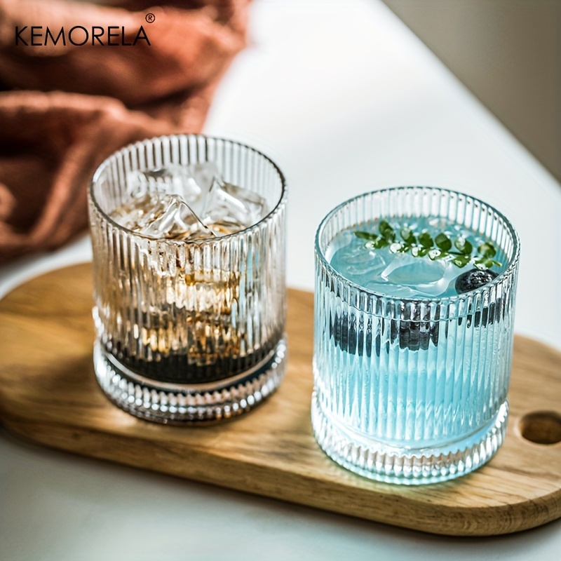 KEMORELA ribbed glass cups set, 13oz vintage drinking glassware