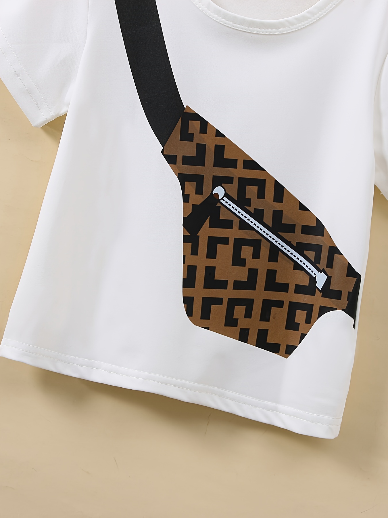 Boys Casual T Shirt With Crossbody Bag Print Shorts Set For Summer