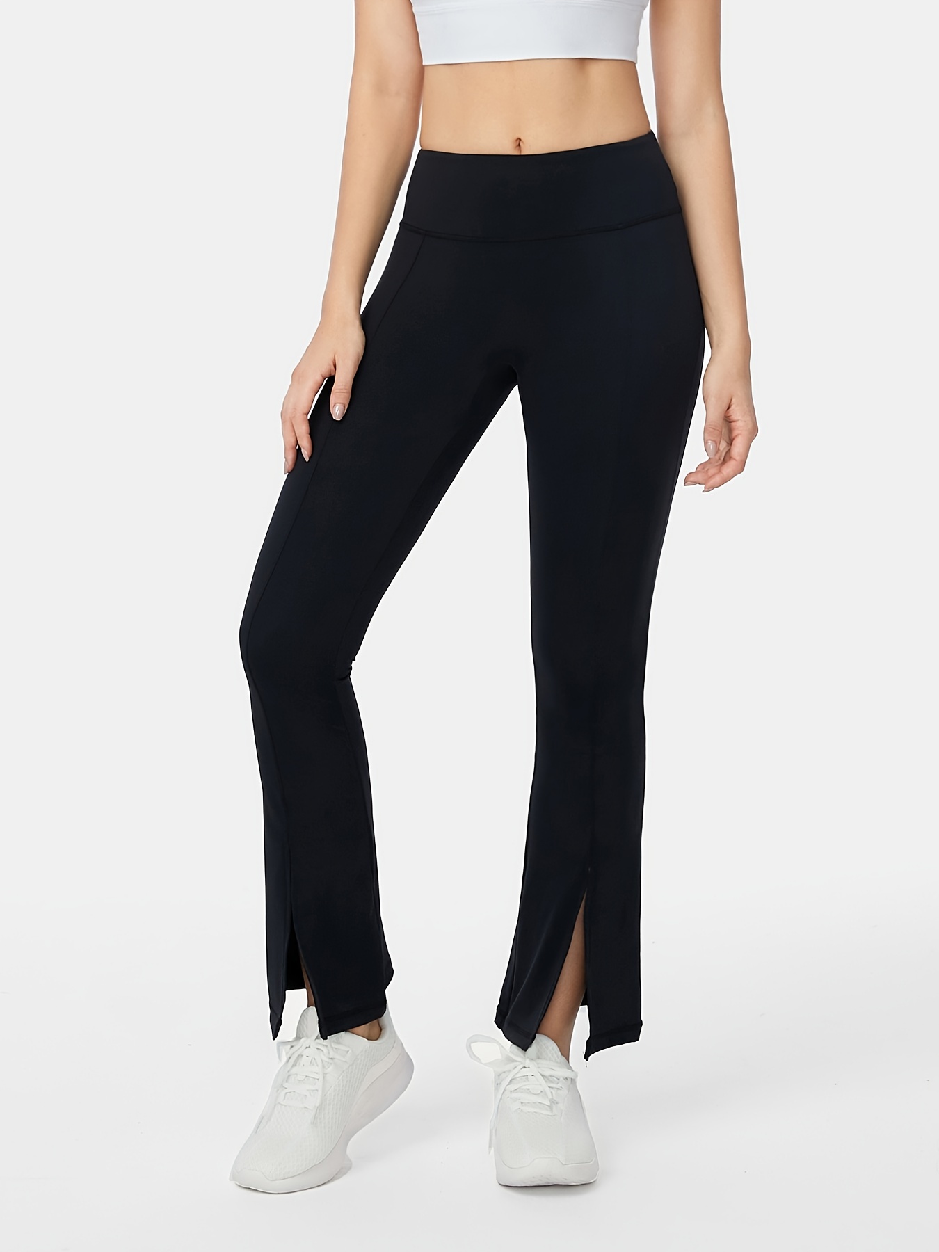 Solid Color High Waist Flared Leg Pants, Sexy Butt Lifting Slit